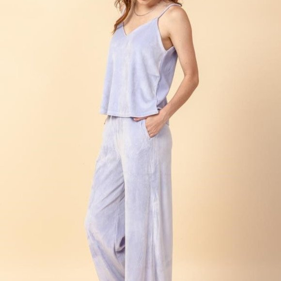 NWT-Double Zero Brand Periwinkle Velvet Lounge Set - Picture 2 of 8